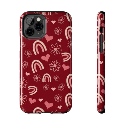 Red Boho Rainbow print Design Tough Phone Case compatible with a large variety of iPhone models, Gift, Phone Case