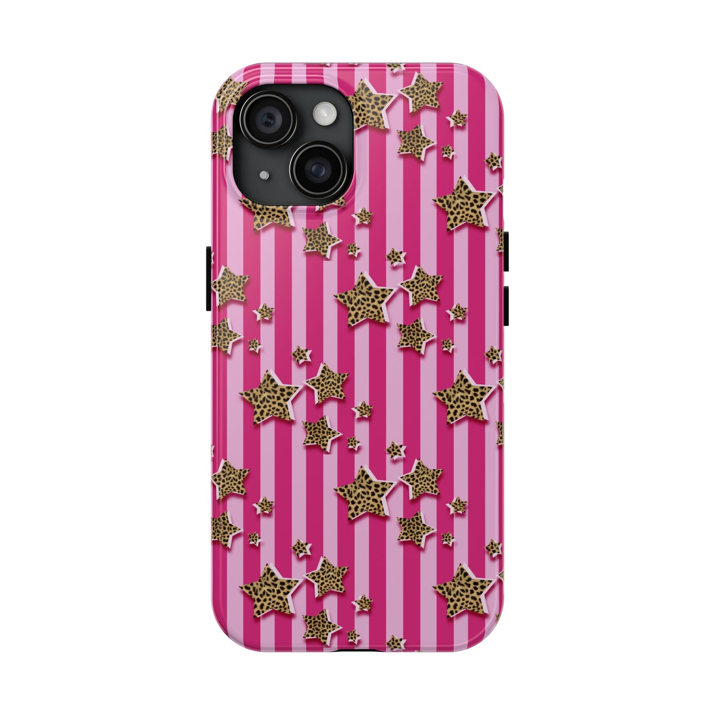 Girly Cheetah Stars and Pink Stripes Design Phone Case- Lightweight, Impact Resistant Cover for iPhone 6, 6s, 12, 13, 14, 15