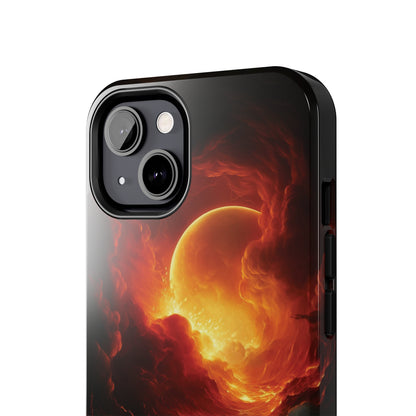 Fiery Red Moon Art iPhone Case, Dramatic Sky Aesthetic Phone Cover, Cool Tech Design for iPhone Models, Durable Phone Accessory Protective Cover for iPhone Models, Tough iPhone Case