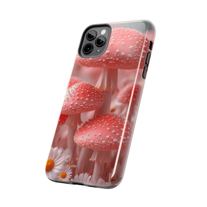 Whimsical Pink Mushrooms and Daisies Design Tough Phone Case compatible with a large variety of iPhone models, Gift, Phone Case