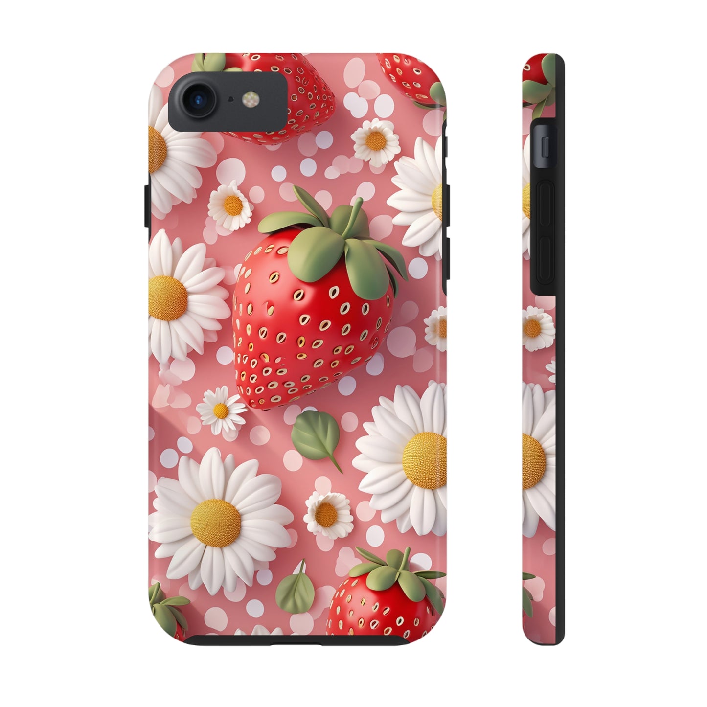 Strawberries & Daisies Digital print Design Tough Phone Case compatible with a large variety of iPhone models, Gift, Phone Case