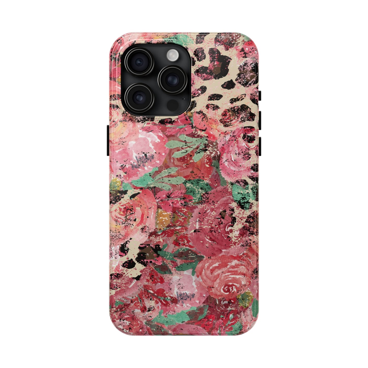 Western Leopard and Pink Roses Design Phone Case- Lightweight, Impact Resistant Cover for iPhone 6, 6s, 12, 13, 14, 15