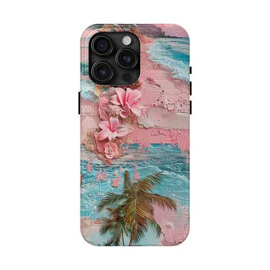 Pink Paradise Beach pattern iPhone Case, Aesthetic Phone Cover, Artsy 3D Design, Protective Phone Cover compatible with a large variety of iPhone models, Phone Case, Gift