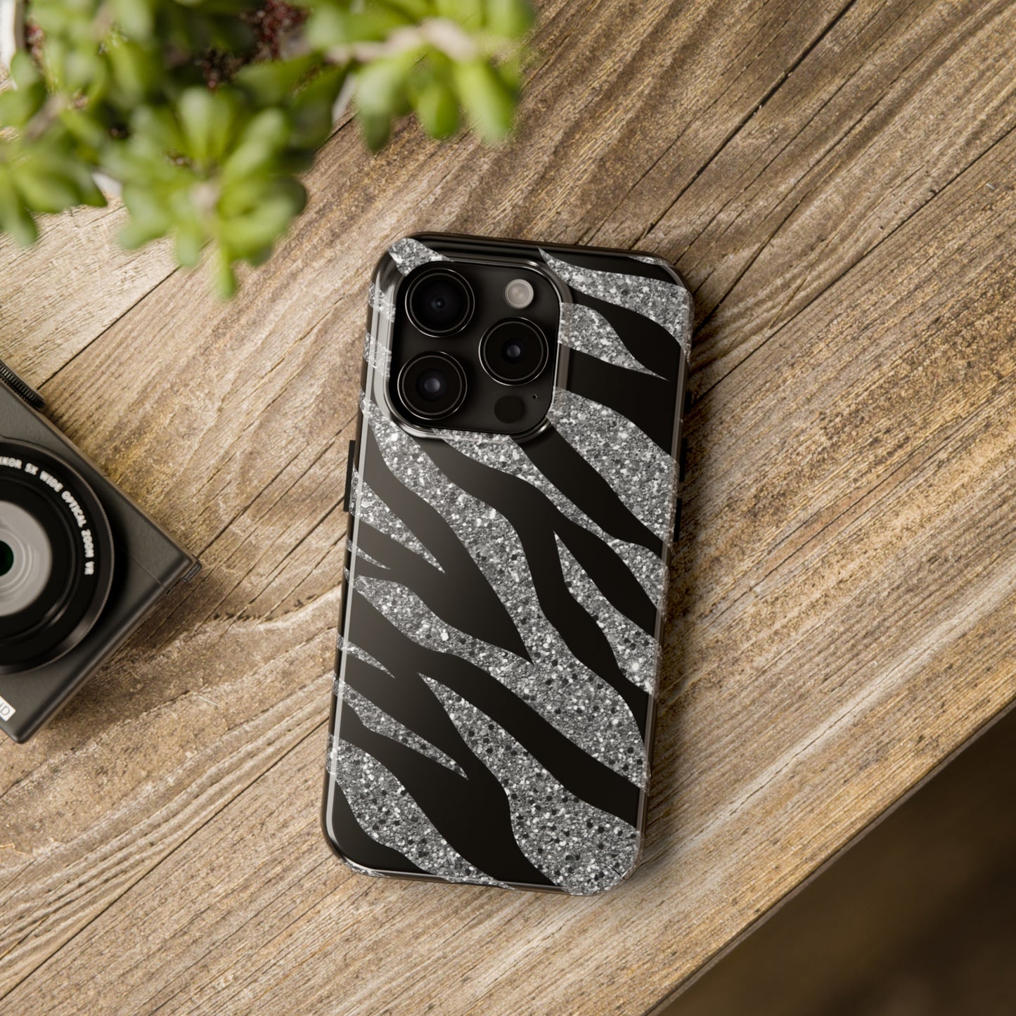 Silver and Black Zebra Print Design  Phone Case- Lightweight, Impact Resistant Cover for iPhone 6, 6s, 12, 13, 14, 15