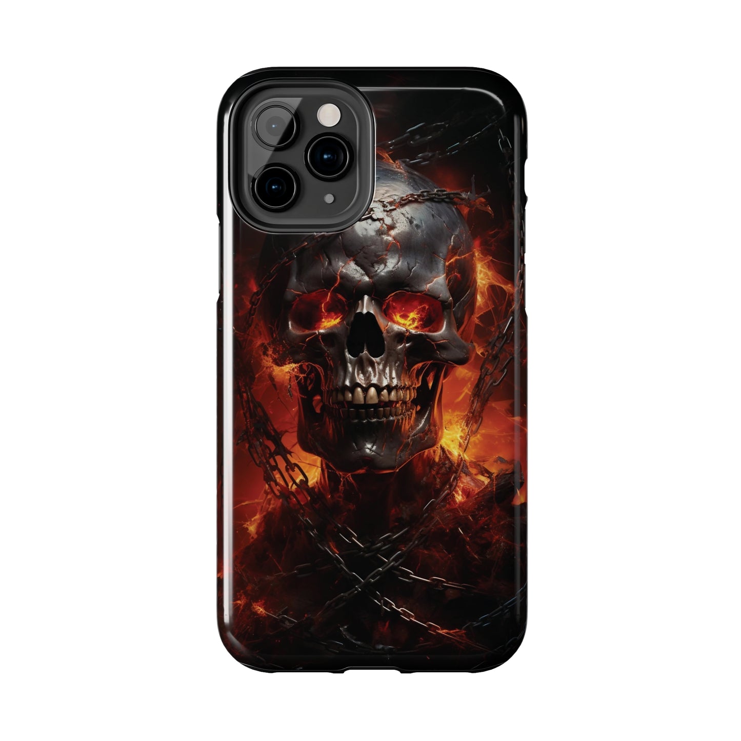 Gothic Skull iPhone Case, Dark Aesthetic Fiery Eyes, Unique Horror Style iPhone Accessory, Cool Tech Design for iPhone Models, Durable Phone Accessory Protective Cover for iPhone Models, Tough iPhone Case