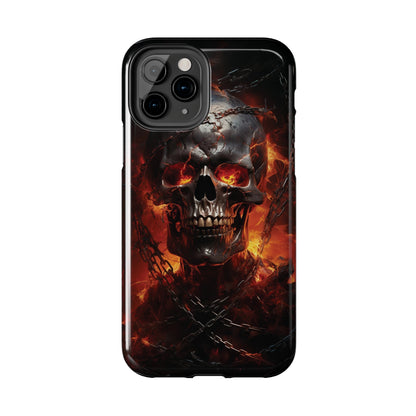 Gothic Skull iPhone Case, Dark Aesthetic Fiery Eyes, Unique Horror Style iPhone Accessory, Cool Tech Design for iPhone Models, Durable Phone Accessory Protective Cover for iPhone Models, Tough iPhone Case