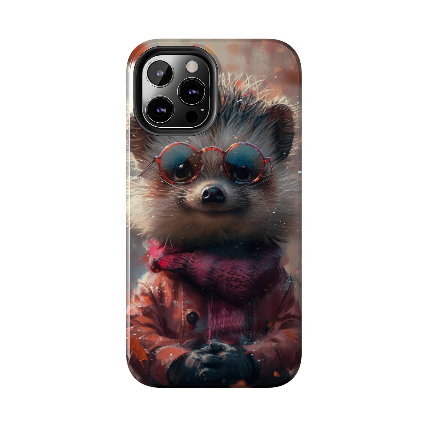 Hedgehog with Glasses and Scarf Design Phone Case- Lightweight, Impact Resistant Cover for iPhone 6, 6s, 12, 13, 14, 15