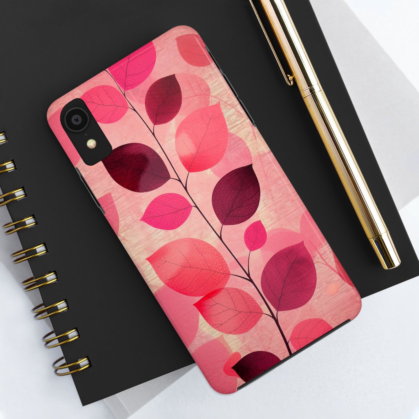 Girly Pink Abstract Leaf Design Tough Phone Case