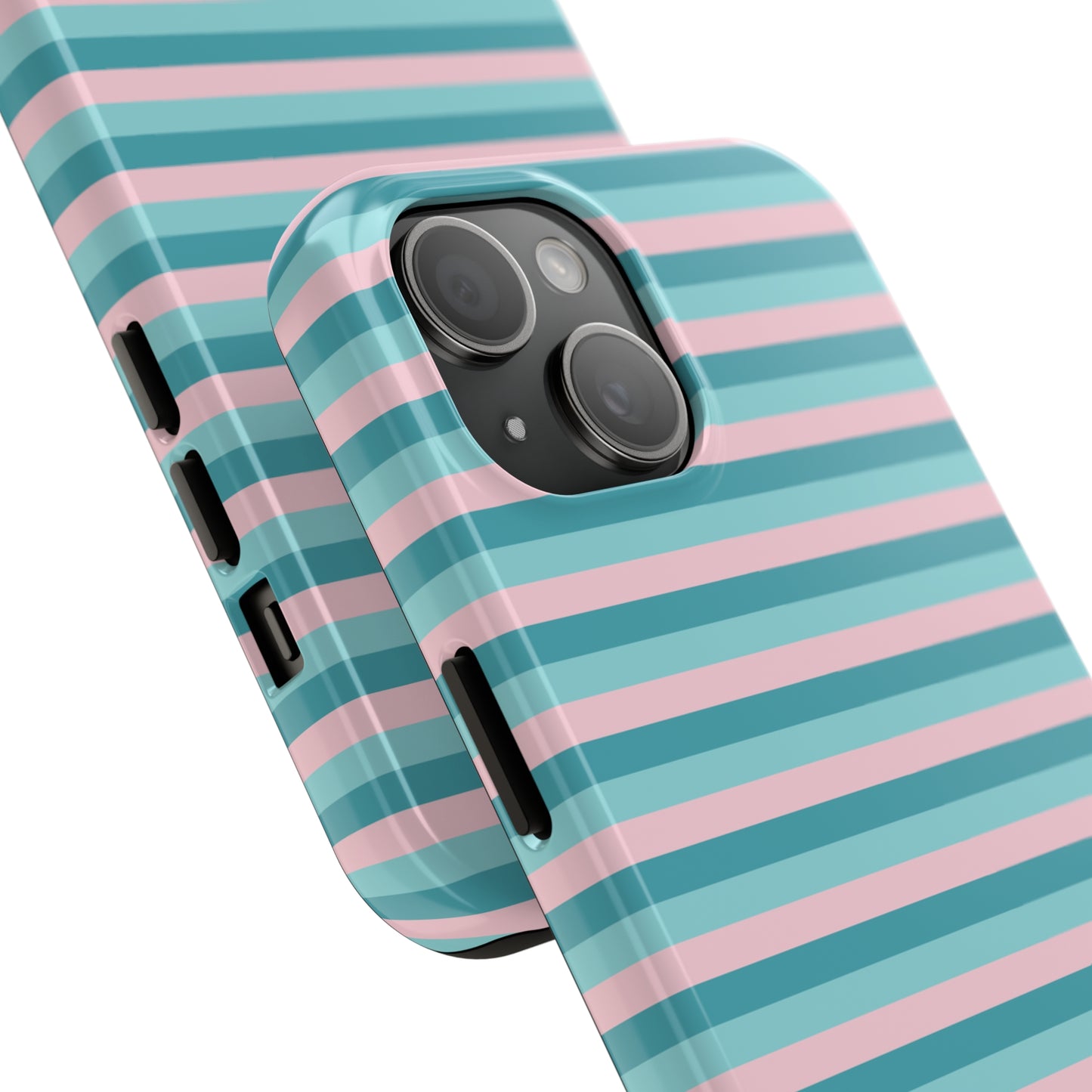 Pink and Aqua Girly Stripe print Design Tough Phone Case compatible with a large variety of iPhone models, Gift, Phone Case