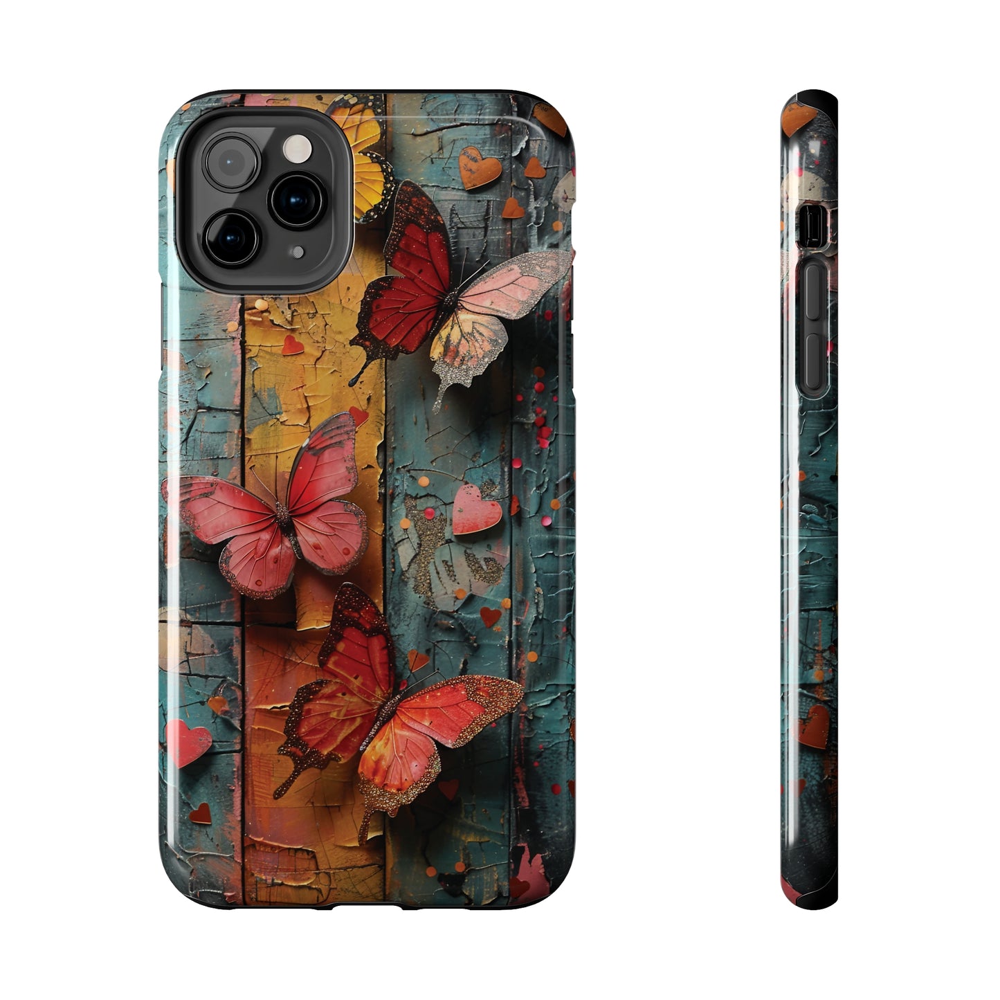 Colorful Butterfly Art on Wood texture design iPhone Case iPhone Case, Colorful Butterfly Art Protective Phone Cover, Durable Phone Accessory Gift, Chic Artsy Protective Cover, Protective Case for iPhone Models, Tough iPhone Case