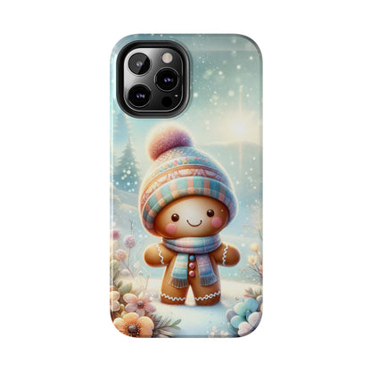 Cute Happy Gingerbread Man in the Snow Pattern Design Tough Phone Case compatible with a large variety of iPhone models, Gift, Phone Case