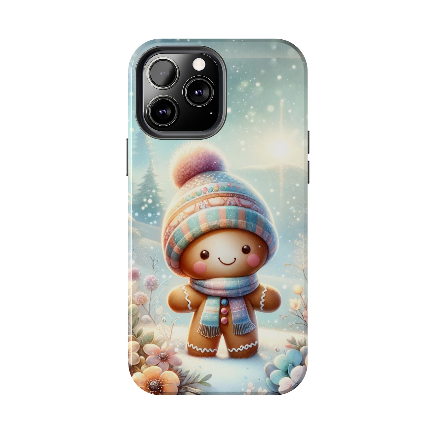 Cute Happy Gingerbread Man in the Snow Pattern Design Tough Phone Case compatible with a large variety of iPhone models, Gift, Phone Case