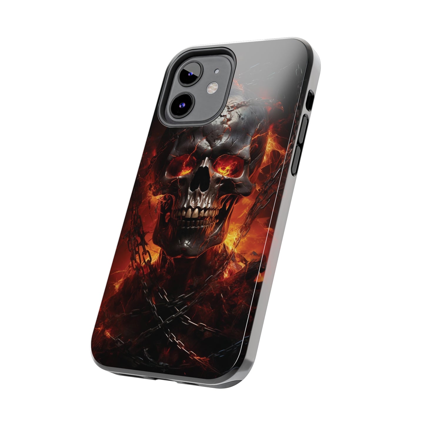 Gothic Skull iPhone Case, Dark Aesthetic Fiery Eyes, Unique Horror Style iPhone Accessory, Cool Tech Design for iPhone Models, Durable Phone Accessory Protective Cover for iPhone Models, Tough iPhone Case