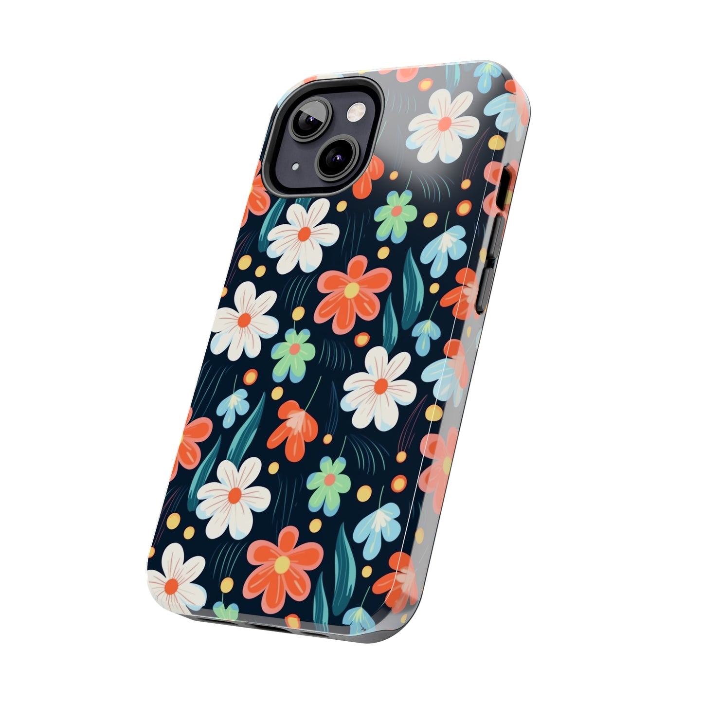 Retro Vibrant Flowers Pattern print design Tough Phone Case compatible with a large variety of phone models, Phone Case, Gift