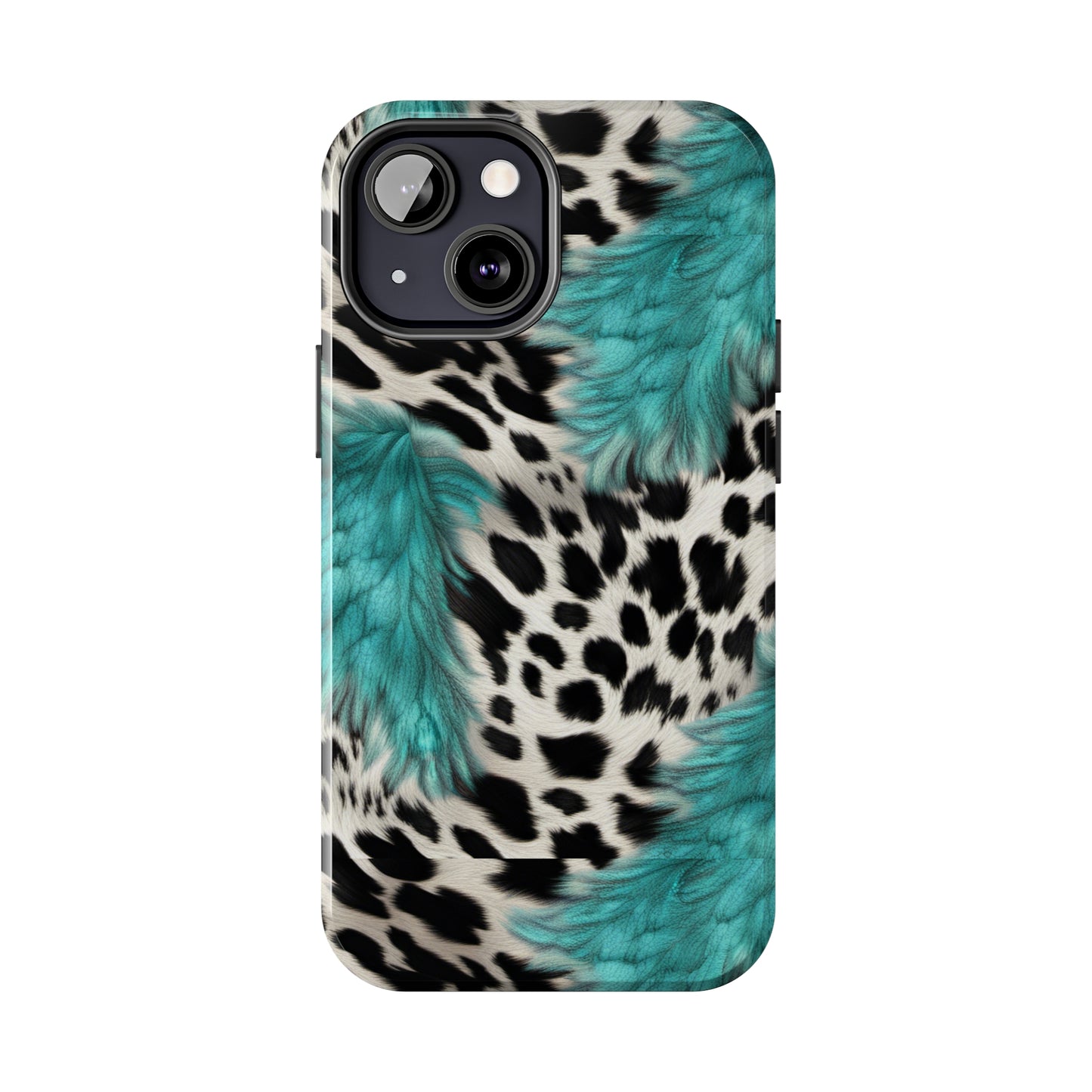 Grunge Turquoise and Animal Print Pattern Design Tough Phone Case compatible with a large variety of iPhone models, Phone Case, Gift