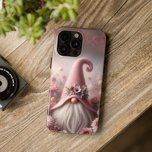 Pink Floral Fantasy Gnome Design Phone Case- Lightweight, Impact Resistant Cover for iPhone 6, 6s, 12, 13, 14, 15