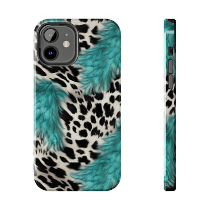 Grunge Turquoise and Animal Print Pattern Design Tough Phone Case compatible with a large variety of iPhone models, Phone Case, Gift