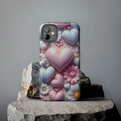 Pastel Heart and Flower Digital print Design Tough Phone Case compatible with a large variety of iPhone models, Gift, Phone Case