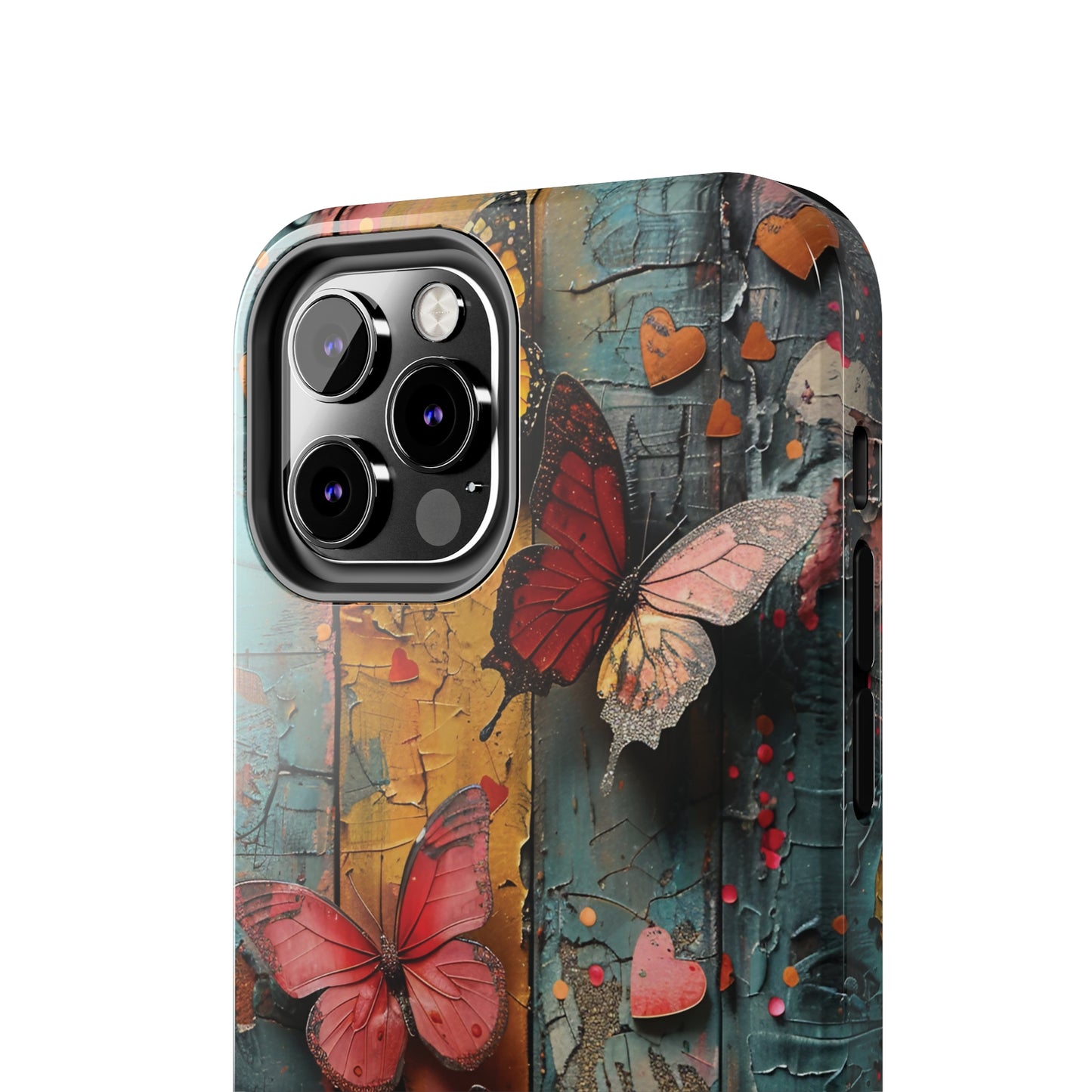 Colorful Butterfly Art on Wood texture design iPhone Case iPhone Case, Colorful Butterfly Art Protective Phone Cover, Durable Phone Accessory Gift, Chic Artsy Protective Cover, Protective Case for iPhone Models, Tough iPhone Case