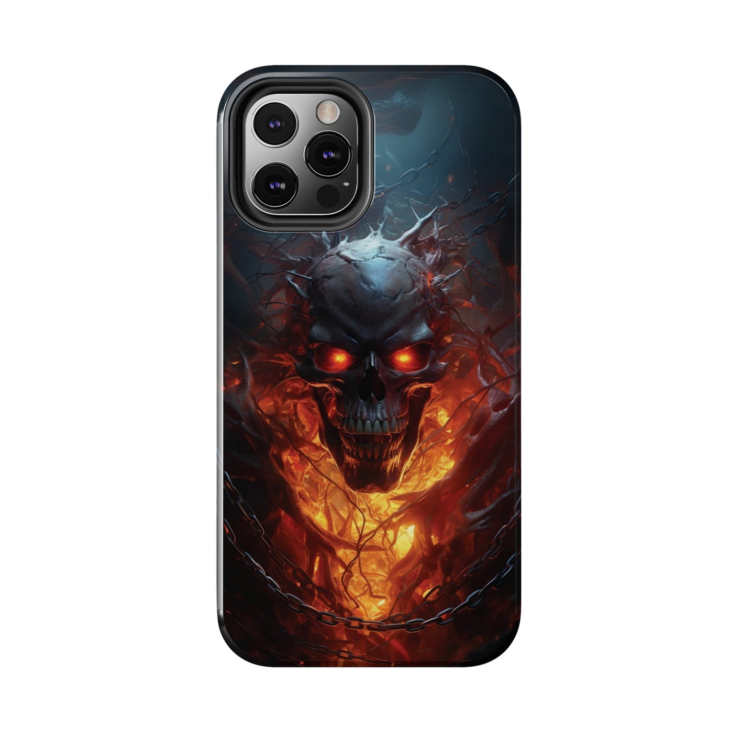 Fiery Skull iPhone Case, Flame Gothic Art Phone Cover, Unique Horror Style iPhone Accessory, Cool Tech Design for iPhone Models, Durable Phone Accessory Protective Cover for iPhone Models, Tough iPhone Case