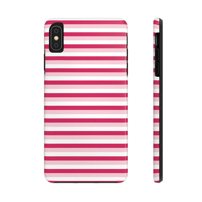 Pink and White Girly Stripe print Design Tough Phone Case compatible with a large variety of iPhone models, Gift, Phone Case