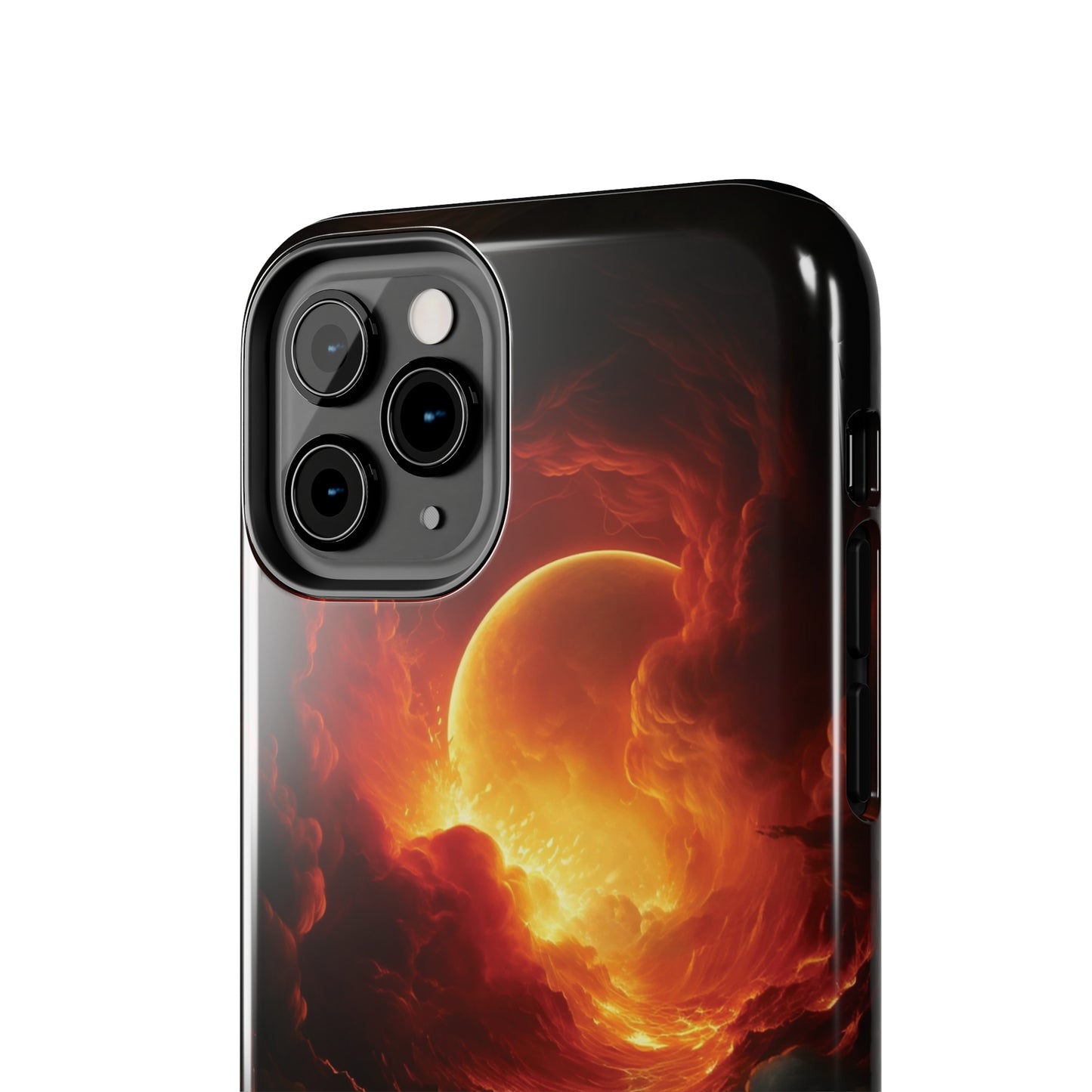 Fiery Red Moon Art iPhone Case, Dramatic Sky Aesthetic Phone Cover, Cool Tech Design for iPhone Models, Durable Phone Accessory Protective Cover for iPhone Models, Tough iPhone Case