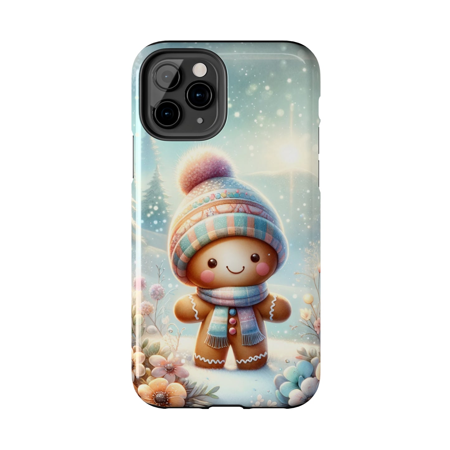 Cute Happy Gingerbread Man in the Snow Pattern Design Tough Phone Case compatible with a large variety of iPhone models, Gift, Phone Case