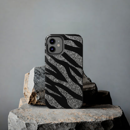 Silver and Black Zebra Print Design  Phone Case- Lightweight, Impact Resistant Cover for iPhone 6, 6s, 12, 13, 14, 15