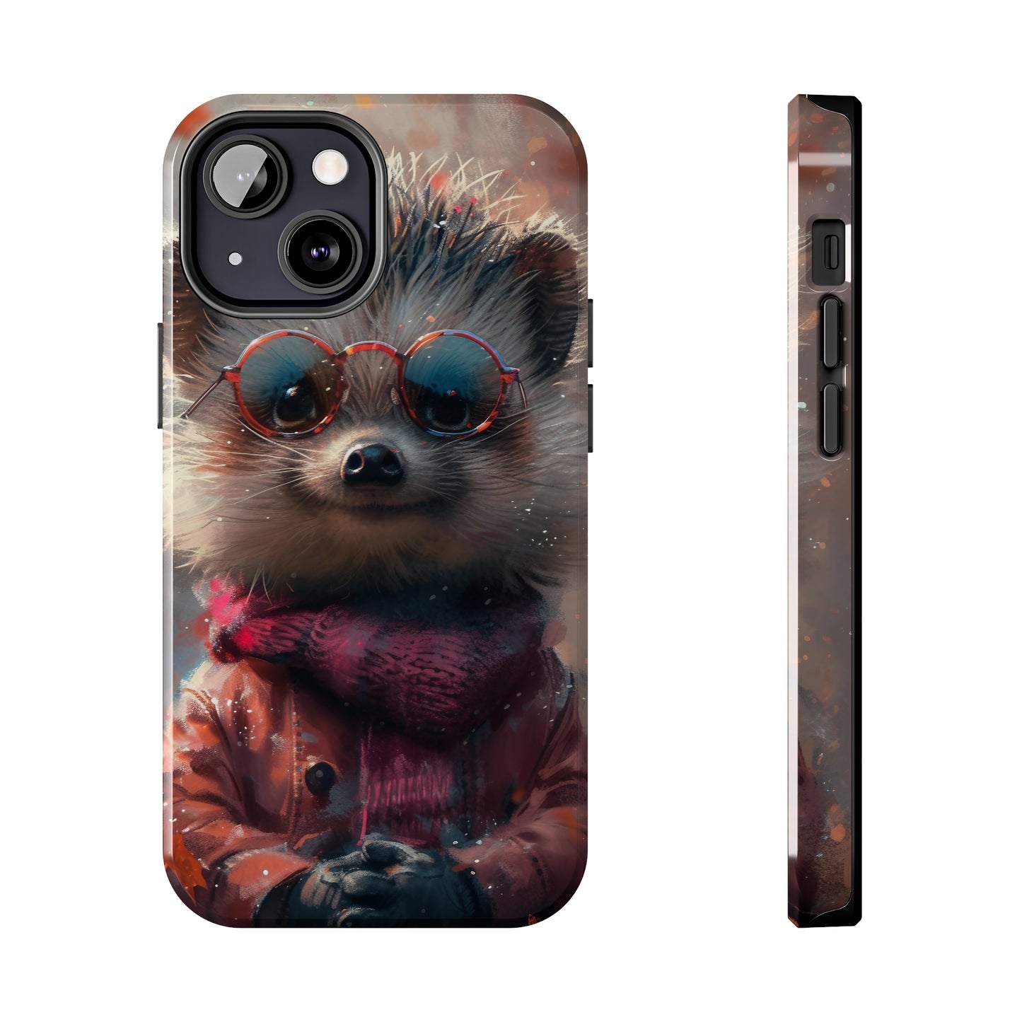 Hedgehog with Glasses and Scarf Design Phone Case- Lightweight, Impact Resistant Cover for iPhone 6, 6s, 12, 13, 14, 15