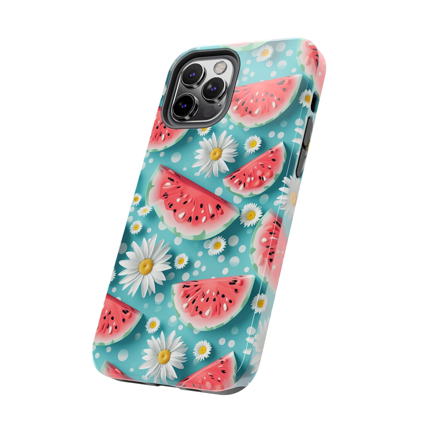 Watermelon Slices and Daisies Digital print Design Tough Phone Case compatible with a large variety of iPhone models, Gift, Phone Case