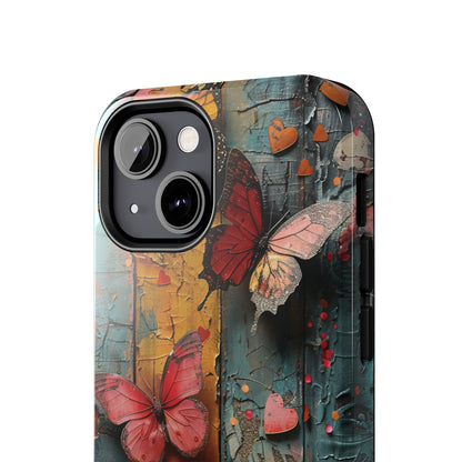 Colorful Butterfly Art on Wood texture design iPhone Case iPhone Case, Colorful Butterfly Art Protective Phone Cover, Durable Phone Accessory Gift, Chic Artsy Protective Cover, Protective Case for iPhone Models, Tough iPhone Case