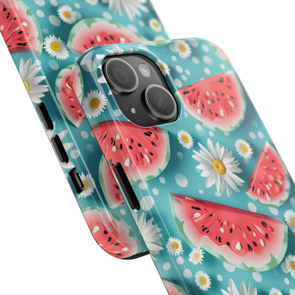 Watermelon Slices and Daisies Digital print Design Tough Phone Case compatible with a large variety of iPhone models, Gift, Phone Case