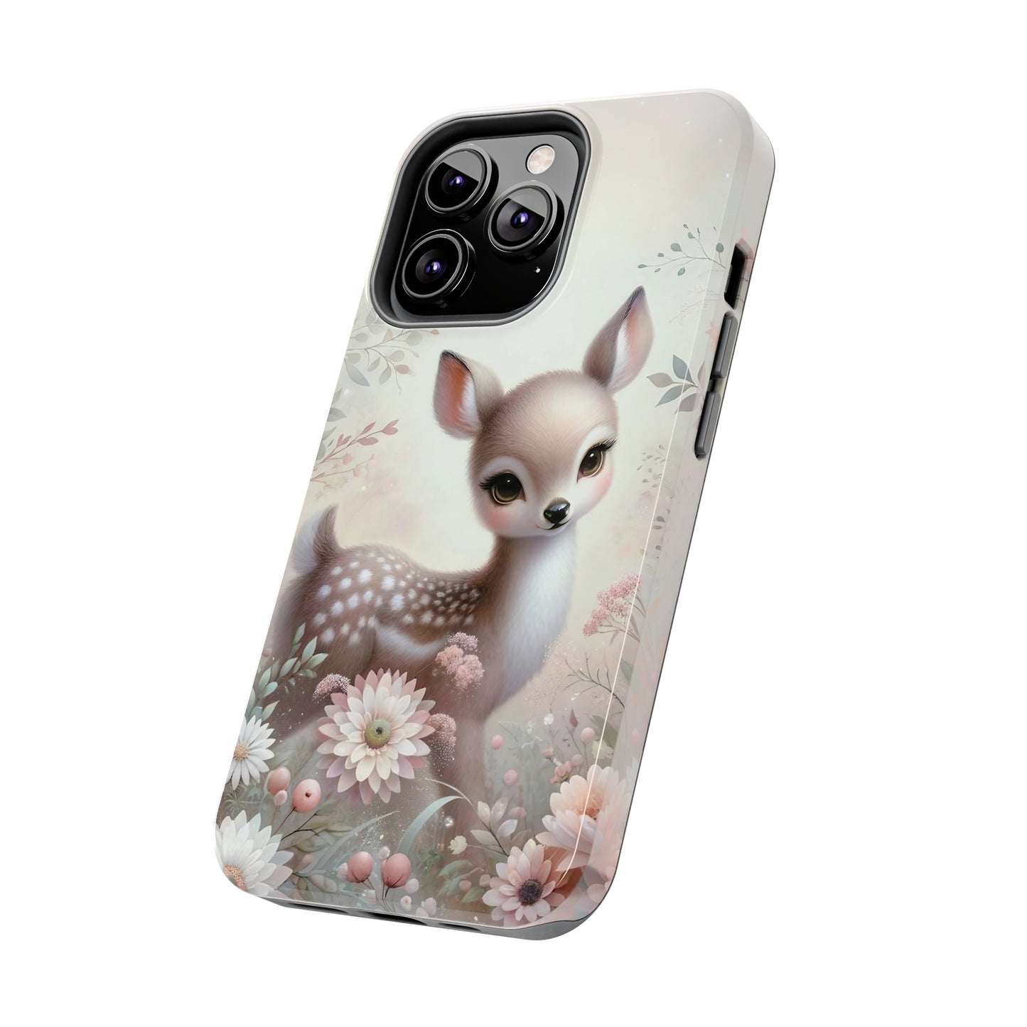 Cute Fawn and Floral print Design Tough Phone Case compatible with a large variety of iPhone models, Gift, Phone Case