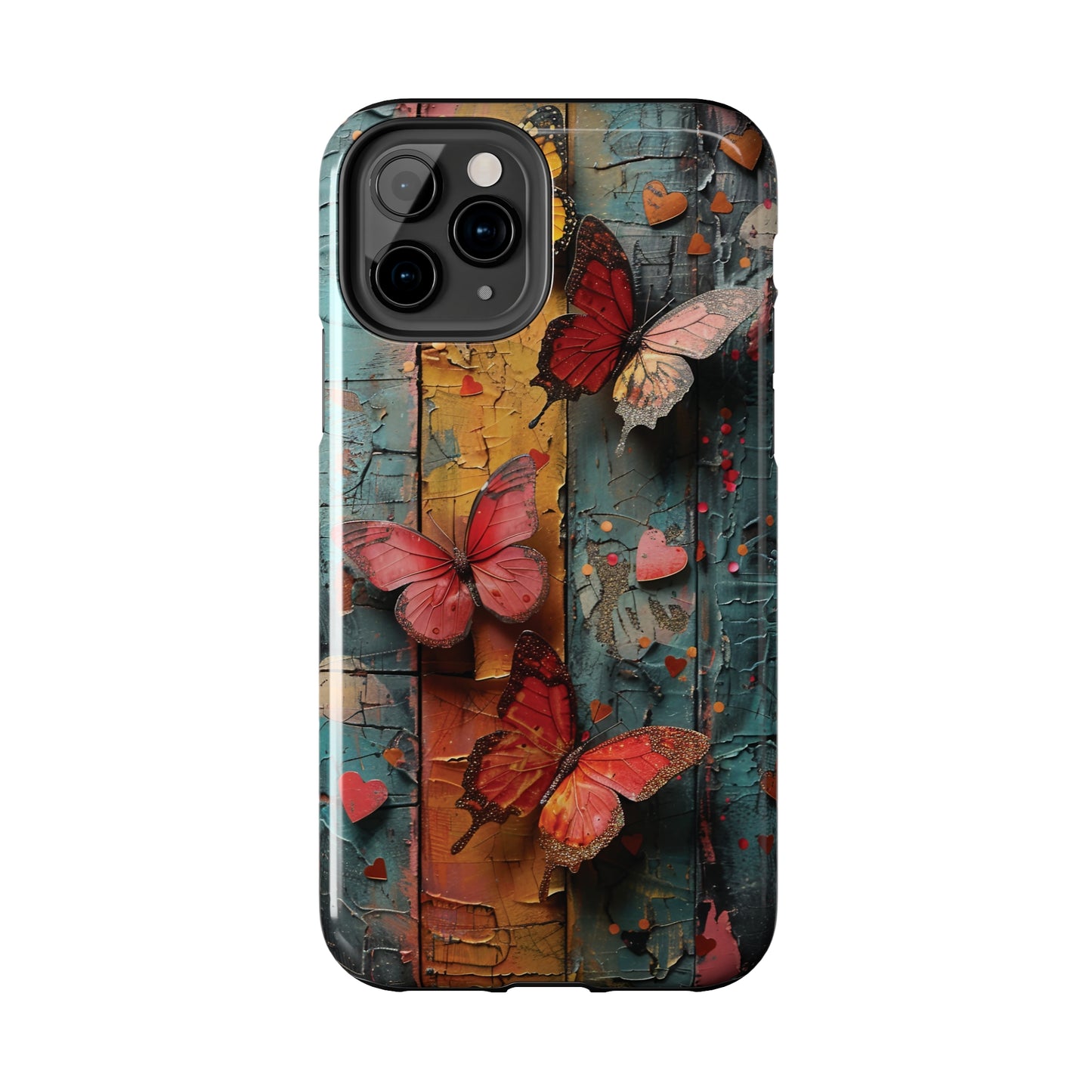 Colorful Butterfly Art on Wood texture design iPhone Case iPhone Case, Colorful Butterfly Art Protective Phone Cover, Durable Phone Accessory Gift, Chic Artsy Protective Cover, Protective Case for iPhone Models, Tough iPhone Case