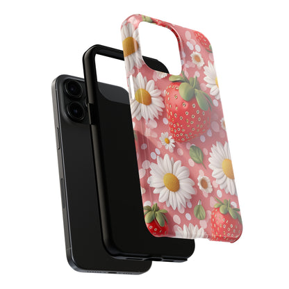 Strawberries & Daisies Digital print Design Tough Phone Case compatible with a large variety of iPhone models, Gift, Phone Case