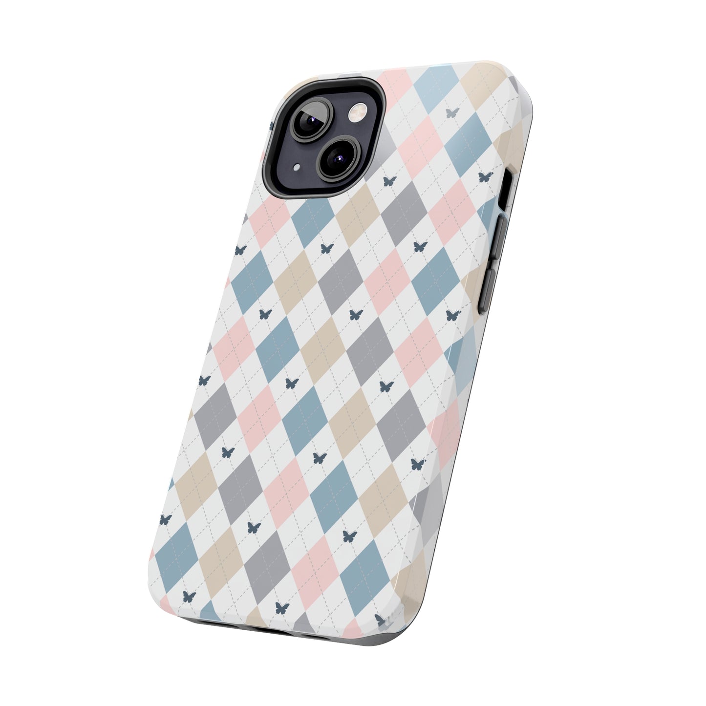 Argyle Pastel Plaid and Butterflies print design Tough Phone Case compatible with a large variety of iphone models