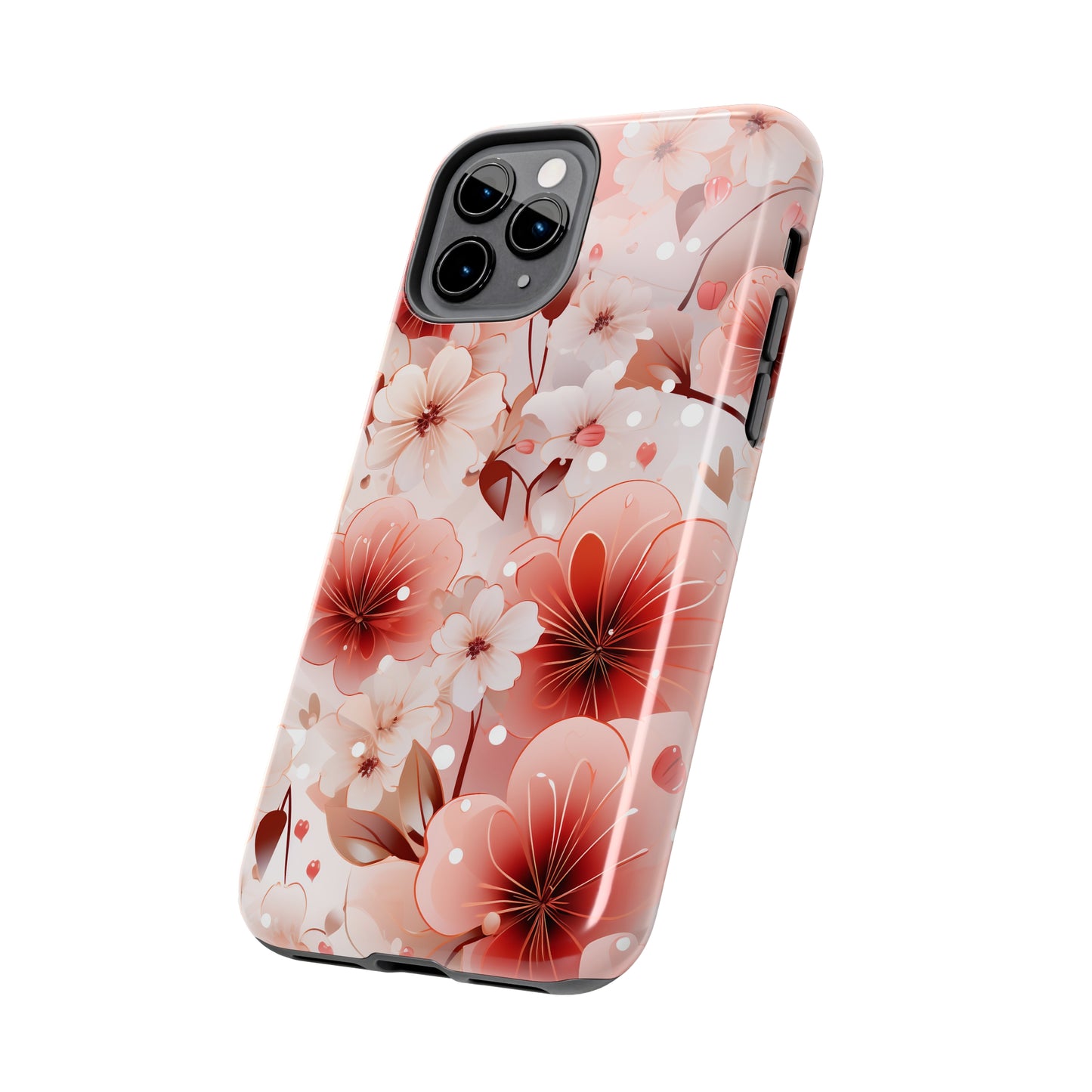 Pink Floral Pattern Design Tough Phone Case compatible with a large variety of iPhone models, Gift, Phone Case