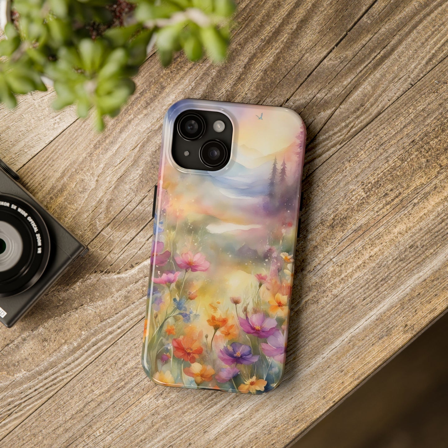 Watercolor Landscape and Wildflowers Pattern print design Tough Phone Case compatible with a large variety of phone models, Phone Case