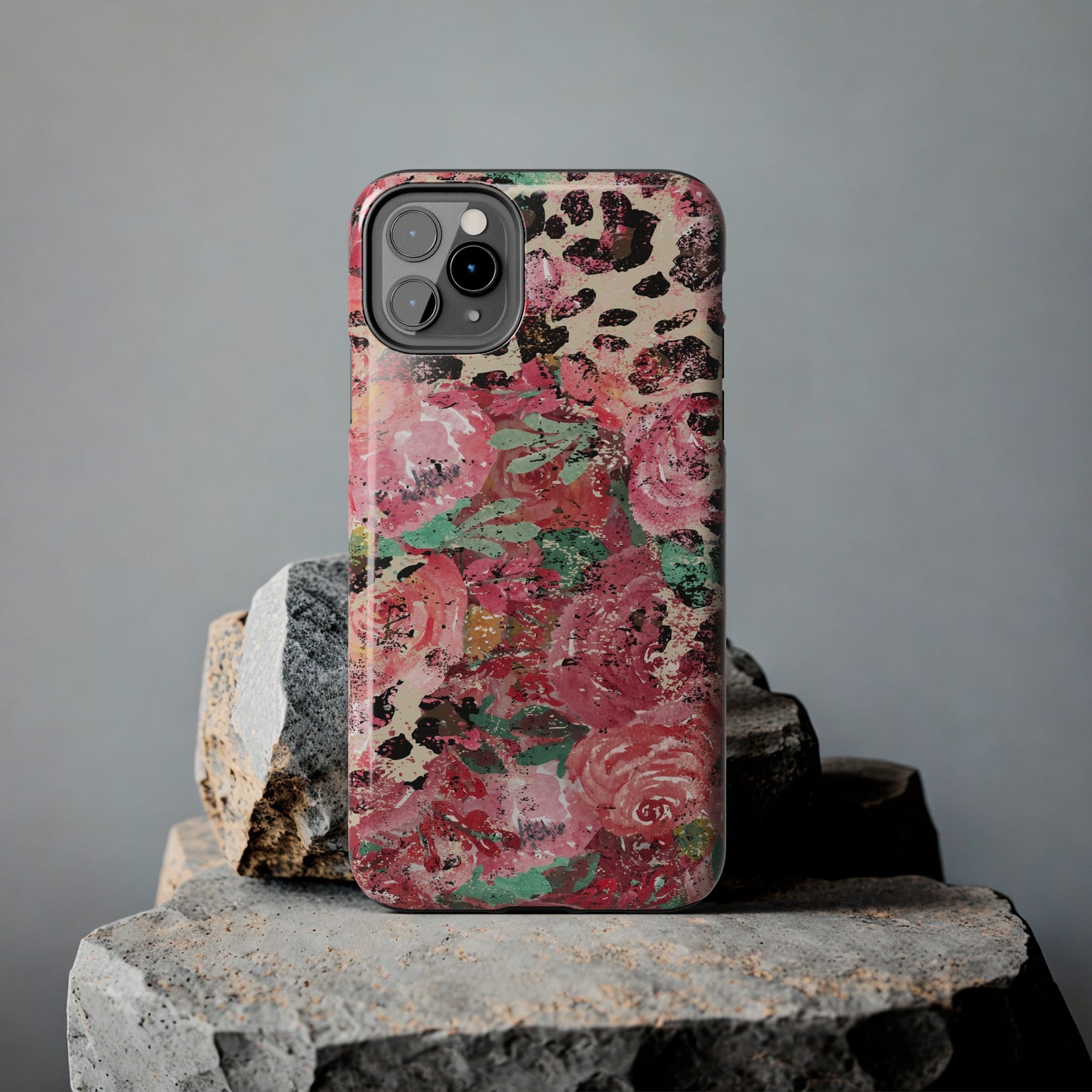 Western Leopard and Pink Roses Design Phone Case- Lightweight, Impact Resistant Cover for iPhone 6, 6s, 12, 13, 14, 15