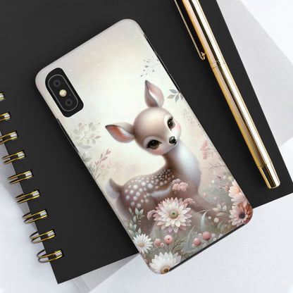 Cute Fawn and Floral print Design Tough Phone Case compatible with a large variety of iPhone models, Gift, Phone Case