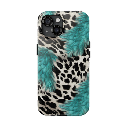 Grunge Turquoise and Animal Print Pattern Design Tough Phone Case compatible with a large variety of iPhone models, Phone Case, Gift