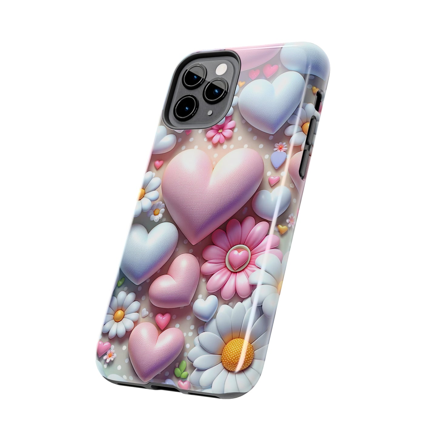 Pastel Heart and Flower Digital print Design Tough Phone Case compatible with a large variety of iPhone models, Gift, Phone Case