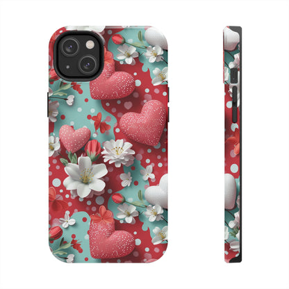 Polka Dot Hearts and Flowers Digital print Design Tough Phone Case compatible with a large variety of iPhone models, Gift, Phone Case