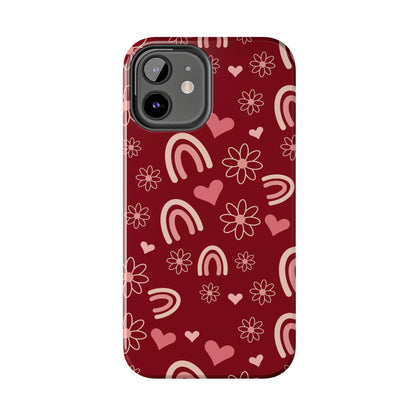 Red Boho Rainbow print Design Tough Phone Case compatible with a large variety of iPhone models, Gift, Phone Case