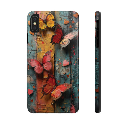 Colorful Butterfly Art on Wood texture design iPhone Case iPhone Case, Colorful Butterfly Art Protective Phone Cover, Durable Phone Accessory Gift, Chic Artsy Protective Cover, Protective Case for iPhone Models, Tough iPhone Case