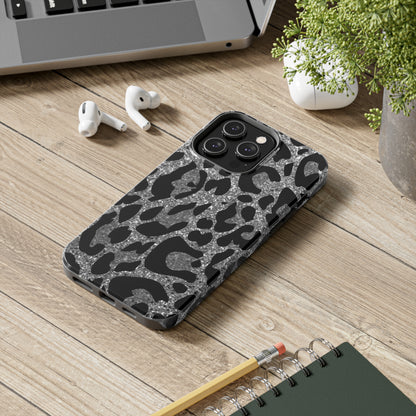 Silver and Black Leopard Design Phone Case- Lightweight, Impact Resistant Cover for iPhone 6, 6s, 12, 13, 14, 15