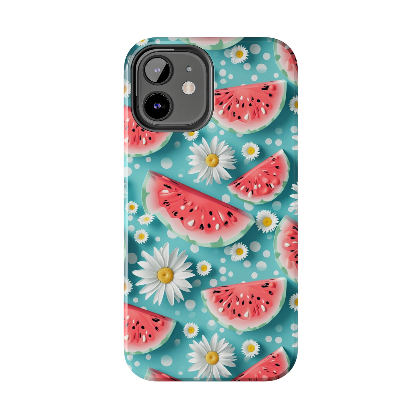 Watermelon Slices and Daisies Digital print Design Tough Phone Case compatible with a large variety of iPhone models, Gift, Phone Case