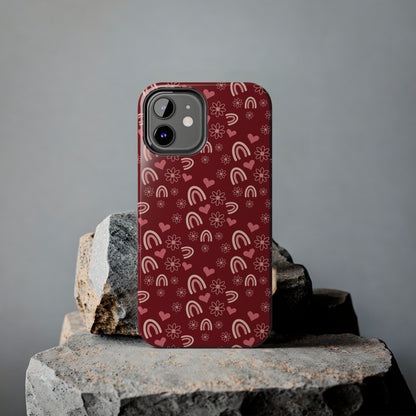 Red Boho2 Rainbow print Design Tough Phone Case compatible with a large variety of iPhone models, Gift, Phone Case