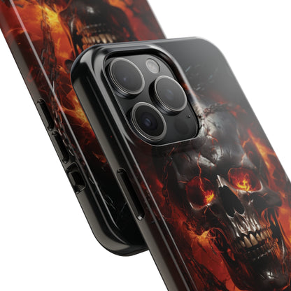 Gothic Skull iPhone Case, Dark Aesthetic Fiery Eyes, Unique Horror Style iPhone Accessory, Cool Tech Design for iPhone Models, Durable Phone Accessory Protective Cover for iPhone Models, Tough iPhone Case