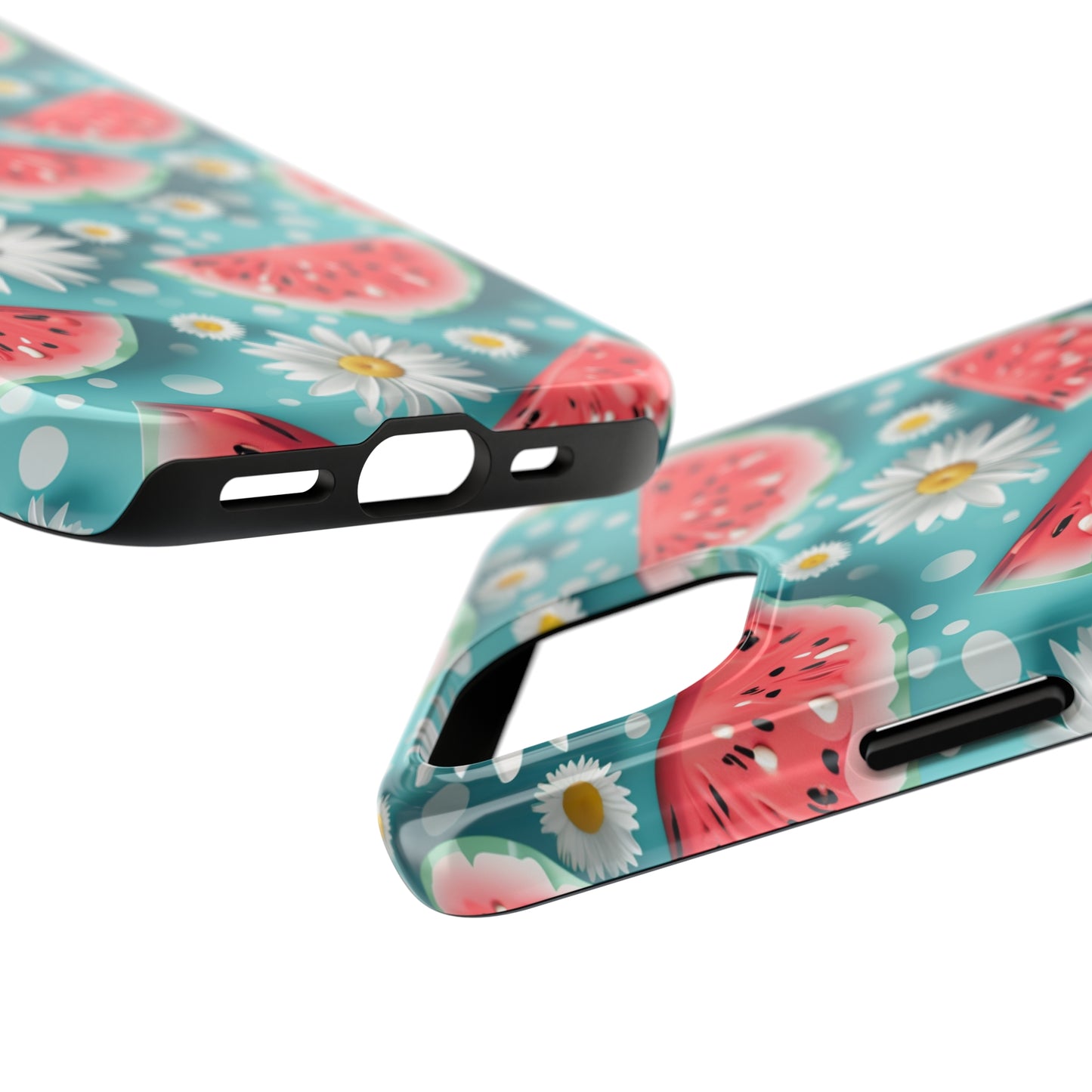 Watermelon Slices and Daisies Digital print Design Tough Phone Case compatible with a large variety of iPhone models, Gift, Phone Case